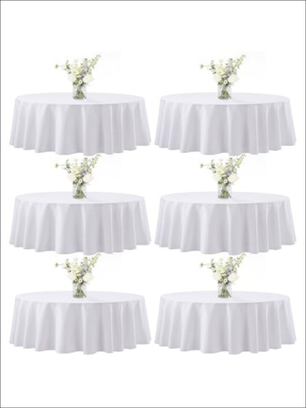 6 Pc Round Polyester Tablecloths 60 in Wrinkle Resistant Dining Decor
